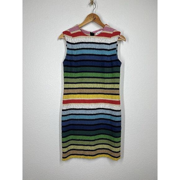 Sonia Rykiel Rainbow Striped Sheath Dress 36 French Terry Boucle US Small - Picture 1 of 7